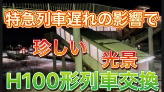 H100形DECMO列車交換キハ261系特急とかち5号遅れの影響で珍しい光景西帯広駅#jr北海道 #根室本線 #キハ261系 #h100