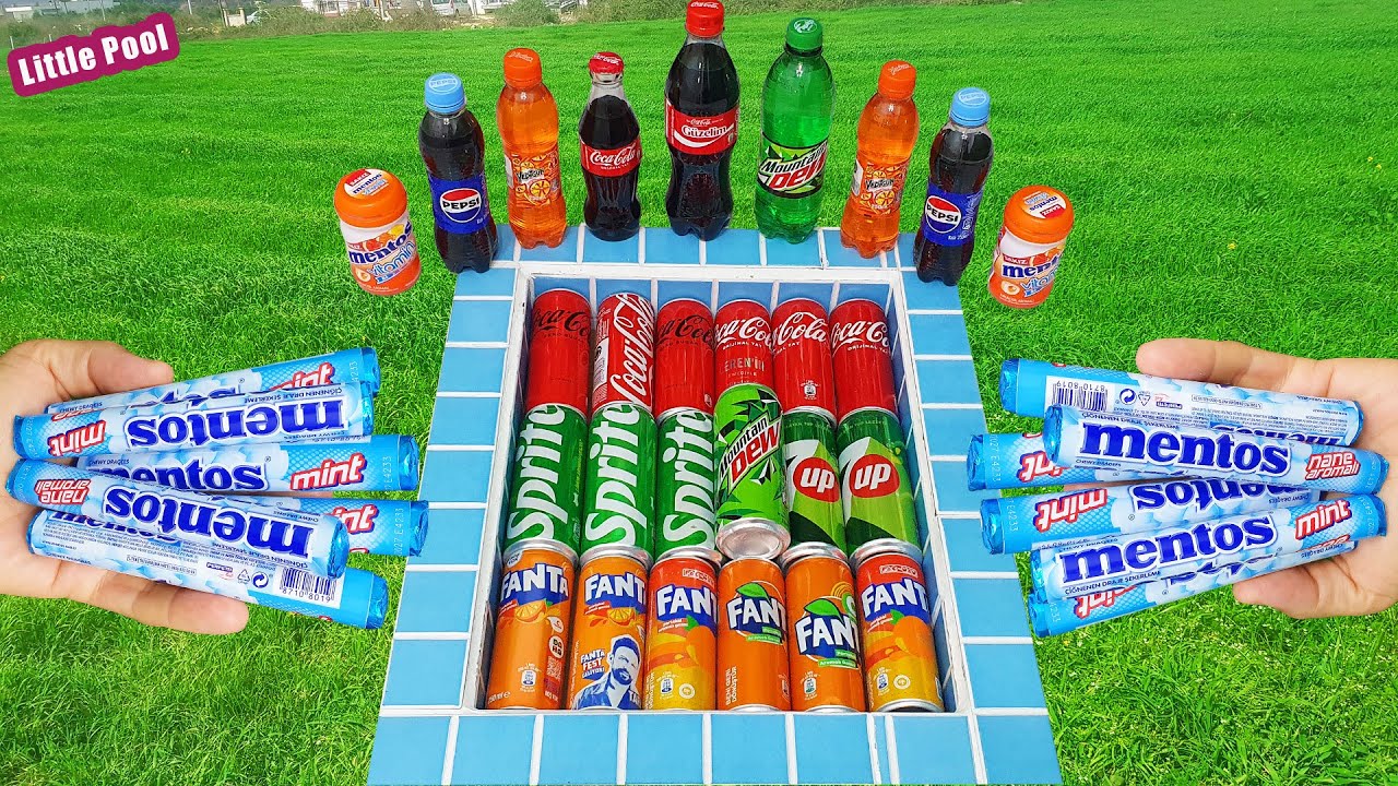 Mini Pepsi, Coca Cola, Fanta vs Popular Sodas !!! Fruko, Sprite, 7Up and Mentos in the toilet pool