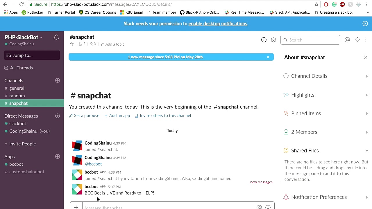 SlackBot Demo: (NO CODE SHOWN)