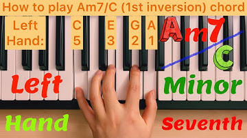 Piano Lesson 197: How to play Am7/C (1st inversion) chord with the left hand play along tutorial