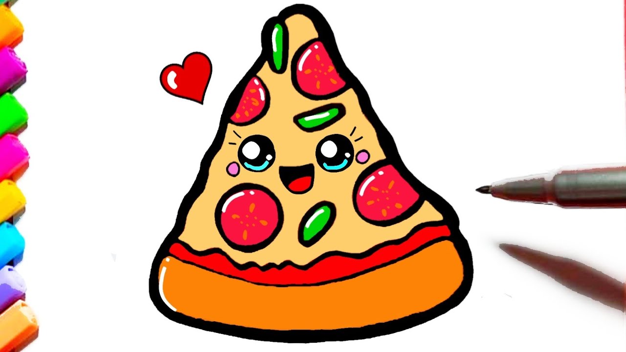 COMO DESENHAR UMA PIZZA KAWAII FOFA how to draw a cute kawaii pizza ❤  Dibujos Desenhos para Desenhar 
