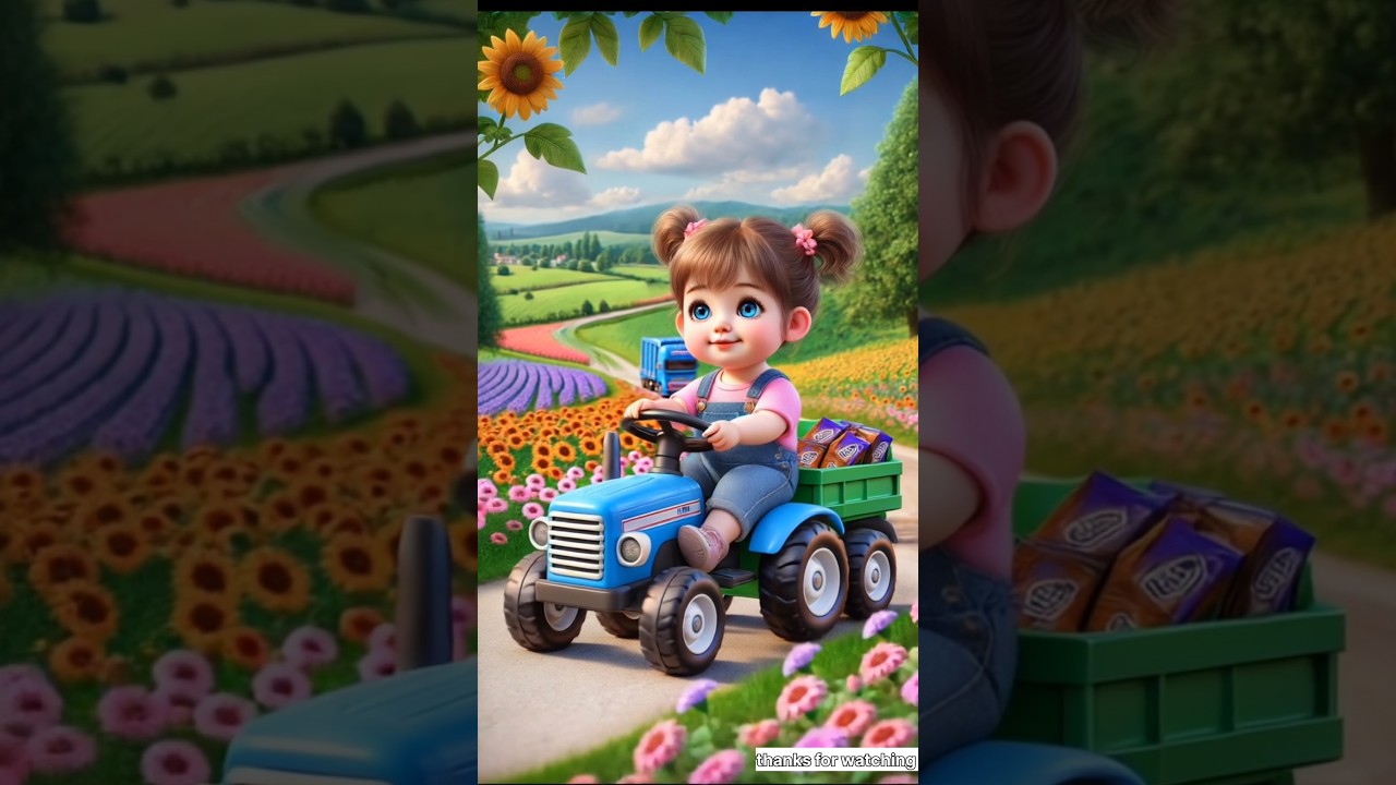 Cute baby girl brings chocolate in tractor #ai #cute #baby #chocolate