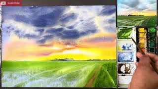 Download Lagu Easy Sunset Rice Field Watercolour Painting for Beginners I RAJU MORE I MP3
