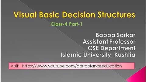 Class 4 Visual Basic Decision Structures Part 1