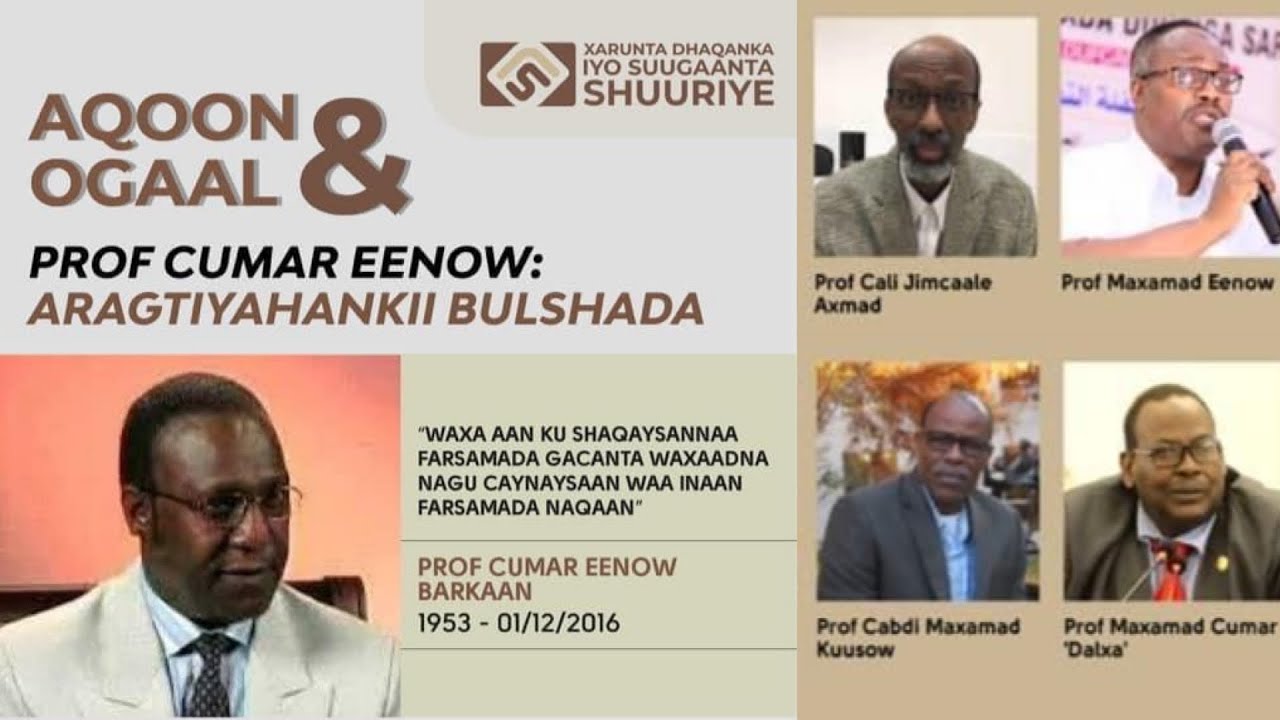 Barnaamijka: AQOON IYO OGAAL| Xuska Aragtiyahankii Bulshada Prof Cumar Eenow