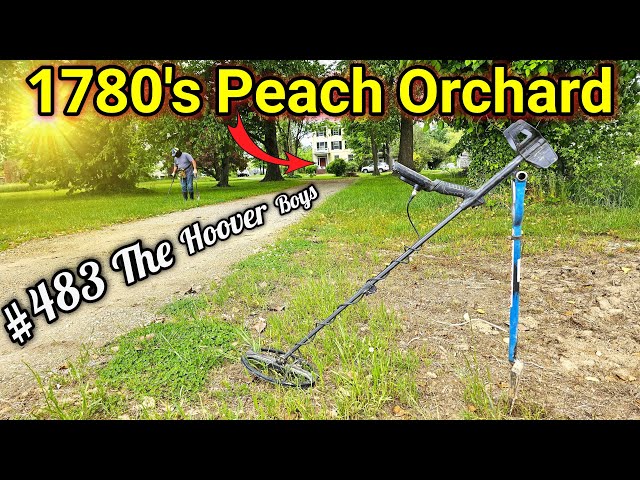 Metal Detecting a 1780's PEACH ORCHARD for Lost OLD Coins class=
