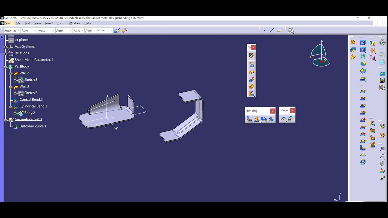 CATIA V5 Generative Sheet Metal Design Tutorial-Kim loại tấm cơ bản-Phần 3 Bending Toolbar