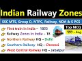 All railway zones in india  railway zones and their headquarters  railway zones important facts 