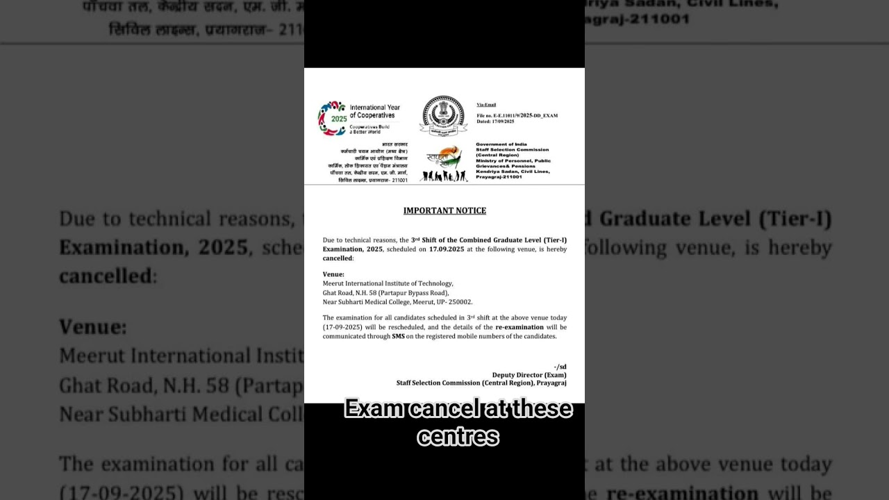 today's ssc CGL exam cancelled centers 