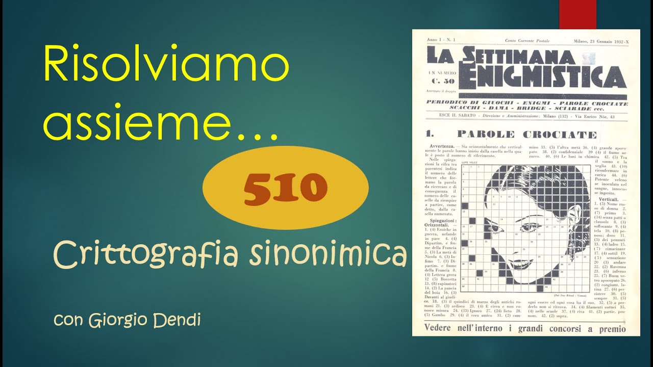 Risolviamo con Giorgio Dendi una CRITTOGRAFIA SINONIMICA?