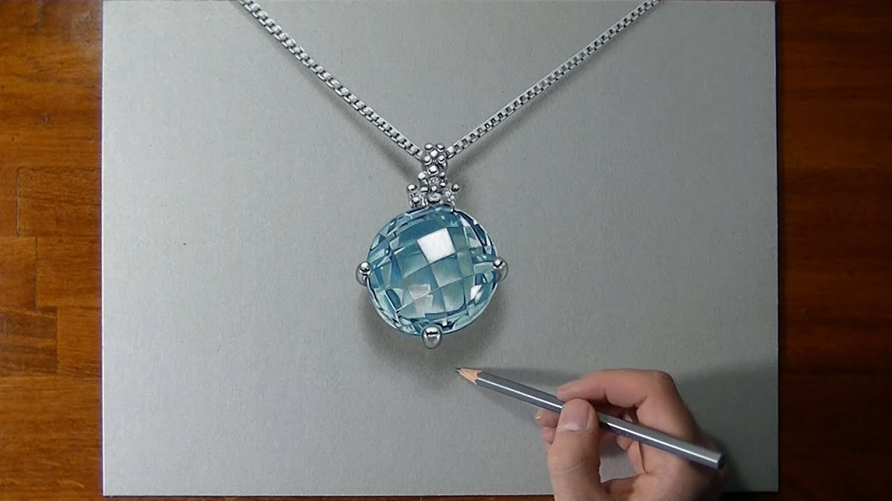 How to draw a 3D aquamarine necklace - YouTube