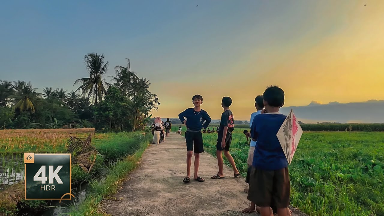 Village Life in Indonesia | Kids Playing & Rice Fields | Nature Walk 4K