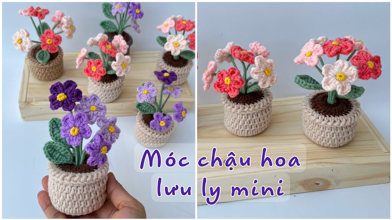 #114 How To Crochet Mini Flower Pots With Wool | Móc Chậu Hoa Lưu Ly Mini | Dương Liễu Handmade
