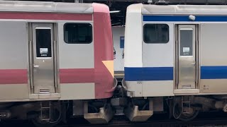 常磐線E531系ｶﾂK475編成＋ｶﾂ423編成※赤電復刻塗装※が品川駅を発車するシーン