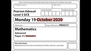 Edexcel A Level Maths - October 2020 - Statistics