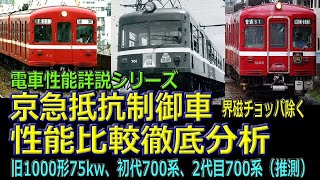 京浜急行電鉄抵抗制御車性能詳細比較　PART1（1000形75kw、旧600・初代70075kw、二代目700形　150wMT同数、２M１T）