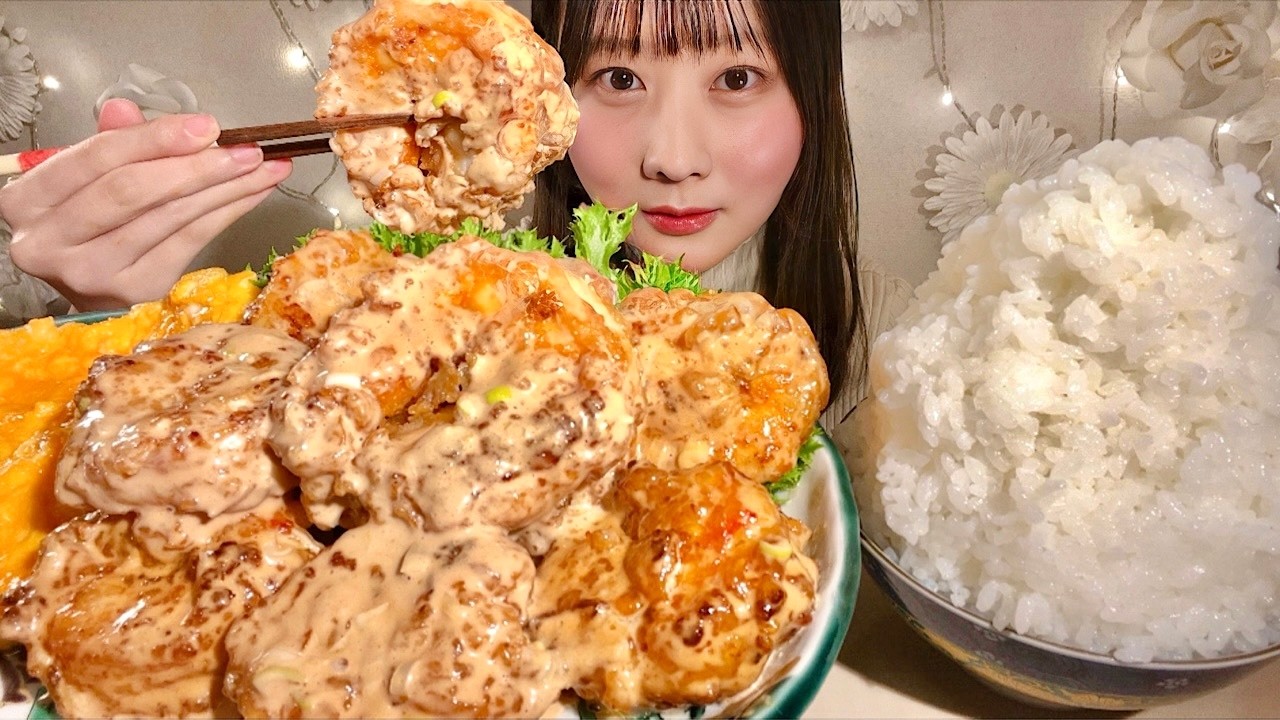 ASMR Giant Chili Mayo Shrimp【Mukbang/ Eating Sounds】【English subtitles】
