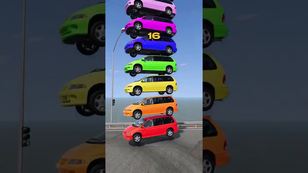 BeamNG Car Crash  Mixed Color Cars Vans Buses Fall BeamNG drive 