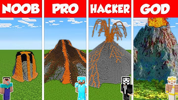 Minecraft Battle: NOOB vs PRO vs HACKER vs GOD: LAVA VOLCANO HOUSE BASE BUILD CHALLENGE / Animation