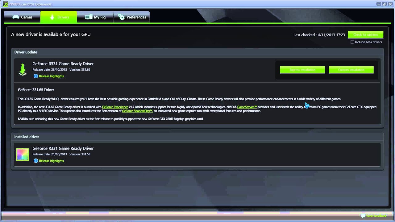 cant download geforce game ready driver