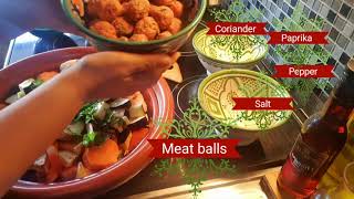 Simple and delicious tagine with seasonal vegetables and meatballs?طاجين مع الخضار وكرات اللحم