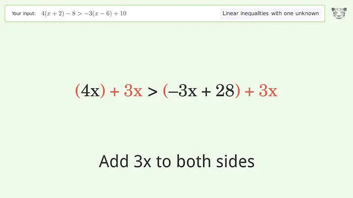 Solving Linear Inequalities: 4(x+2)-8 is Greater Than  -3(x-6)+10