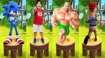 Tag with Ryan vs Sonic Dash vs Run Forrest Run vs Muscle Rush - All Characters Unlocked