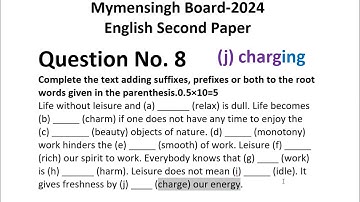 Suffix and Prefix SSC 2024 Mymensingh Board | Prefix and Suffix SSC Board Question Solution