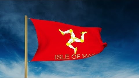 Isle Of Man Flag Slider Style With Title. Waving In The Wind With Cloud Backgrou Stock Animation
