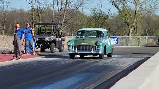 barnyard 55 chevy goes 11:45 on the motor at the new flying H dragstrip grand opening