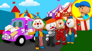 the clown car is covered in pie cartoon for kids