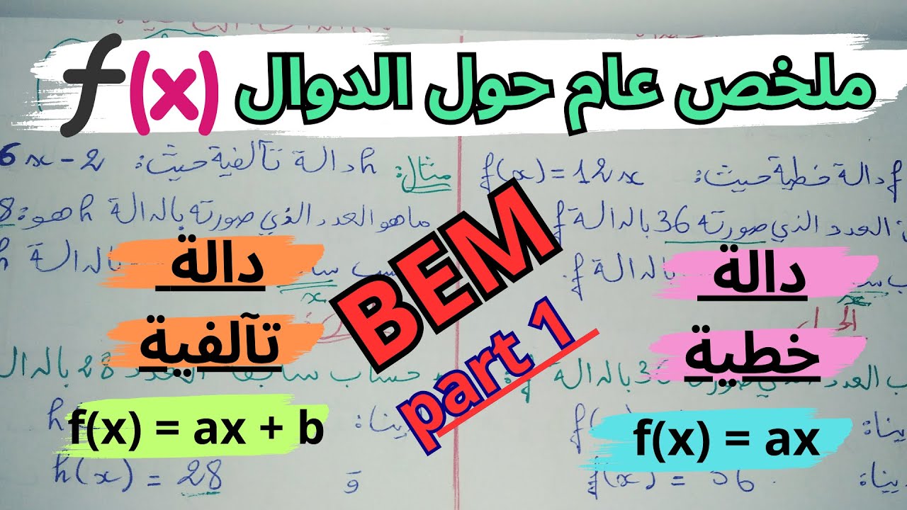 ملخص عام حول الدوال للسنة 4 متوسط الجزء 1 - مراجعة الرياضيات - الدالة الخطية وَ الدالة التآلفية