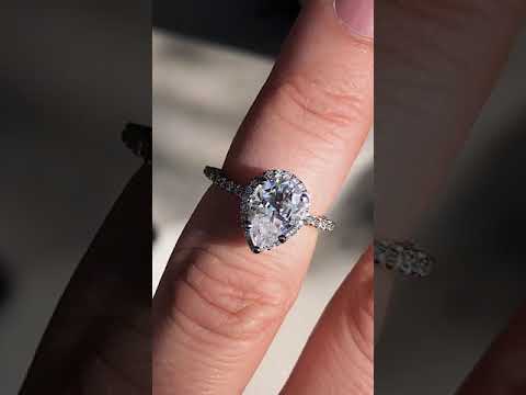 Pear Cathedral Halo Engagement Ring with Heart Accent ring video