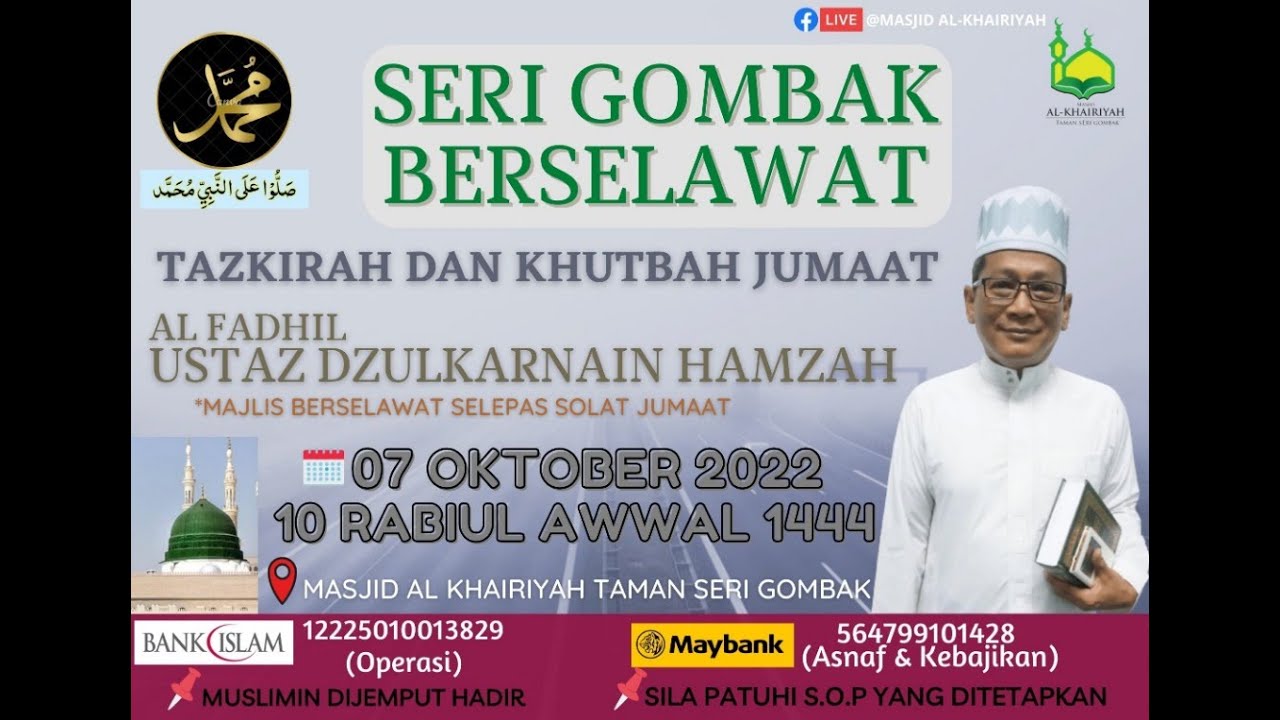 🔴 LIVE ~ TAZKIRAH DAN KHUTBAH JUMAAT 07 OKTOBER 2022 .~~~~~ - YouTube