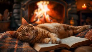 Fall Asleep with Purring Cat In Cozy RoomCrackling Fireplace and Purr Sound for Deep Sleep, Healing