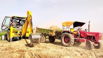 Jcb 3dx Backhoe Loader Machine Loading Mud In Two Mahindra 475 Di Tractor | Jcb Tractor | Jcb Video