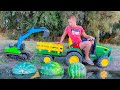 Saving watermelons from water after tractor crashing | Kidscoco Club