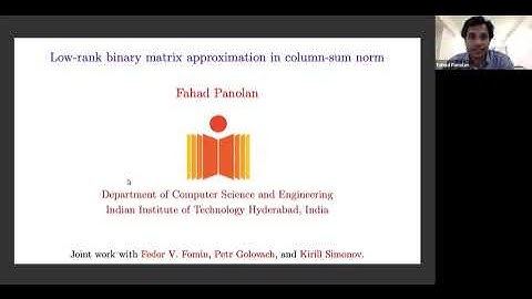 Low-Rank Binary Matrix Approximation in Column-Sum Norm - Fahad Panolan (IIT Hyderabad)