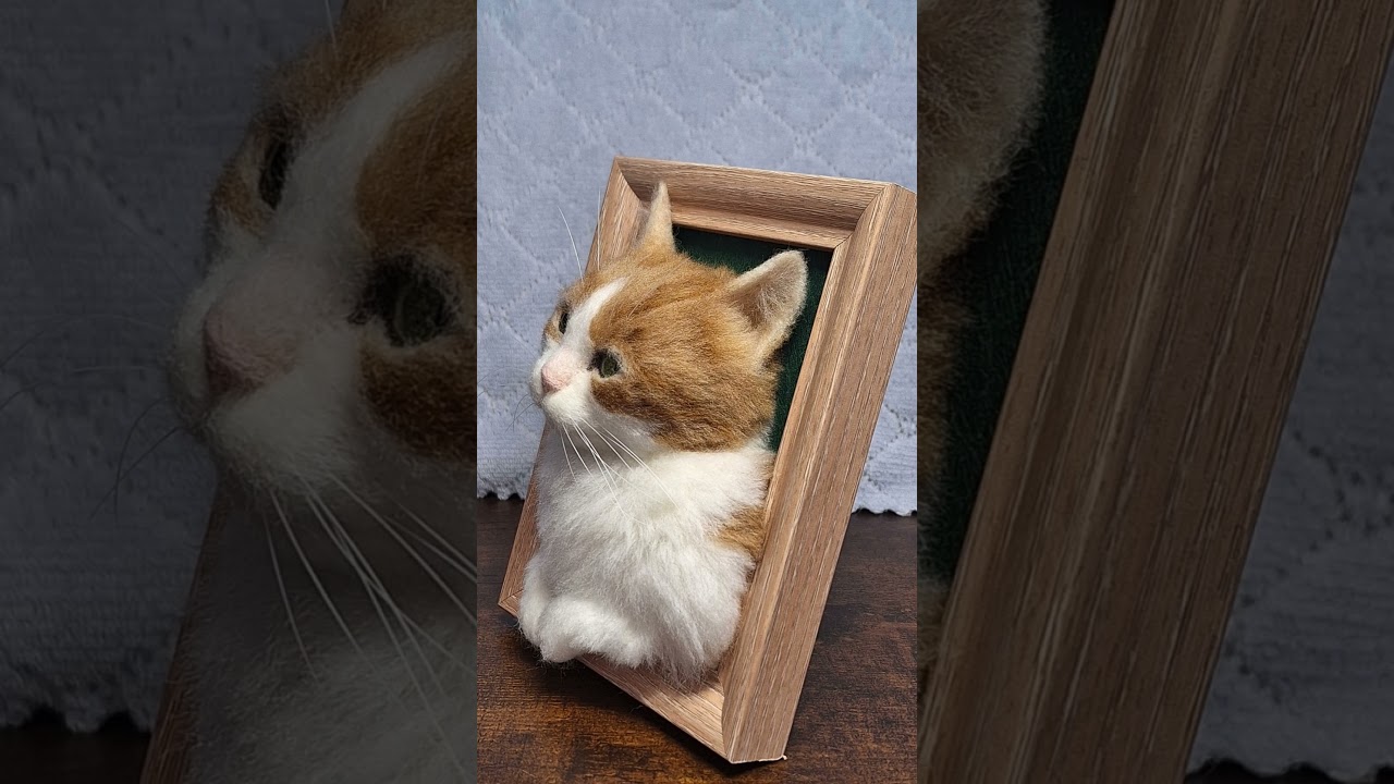ちょこんと手を出す猫】羊毛フェルト フレーム猫 #羊毛フェルト#猫