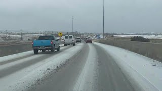 DFW winter storm: Heavy sleet covers highway in north Fort Worth