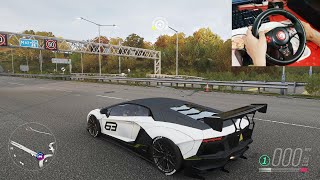 Lamborghini Aventador sim racing wheel gameplay-Forza Horizon 4.