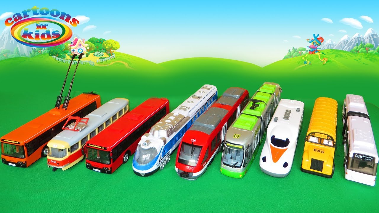 ⁣Троллейбус и Трамвай, Автобус и Поезд. Городской транспорт - игрушки машинки. Мультики для детей