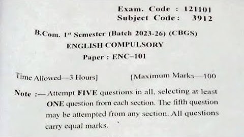 Gndu BCom 1st Semester English Compulsory Question Paper | Bcom 1st Sem English Question Paper 2023