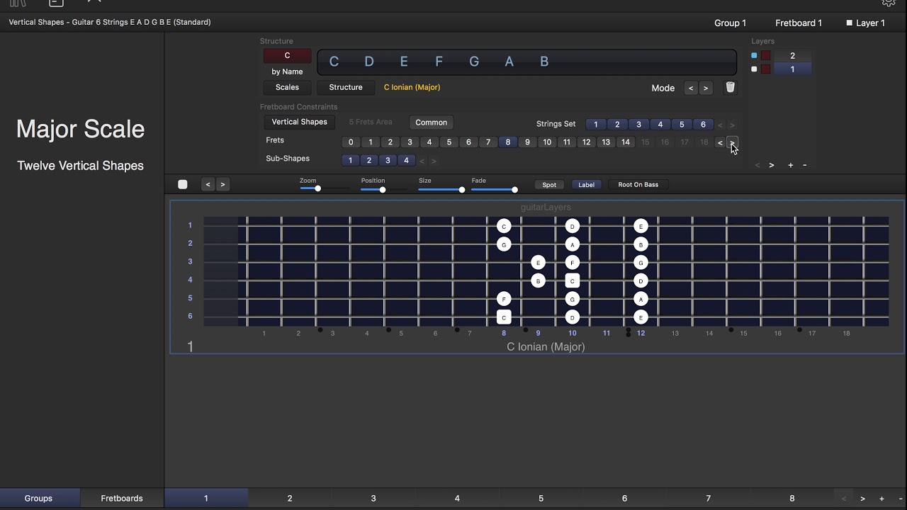 Major Scale Vertical Shapes | guitarLayers