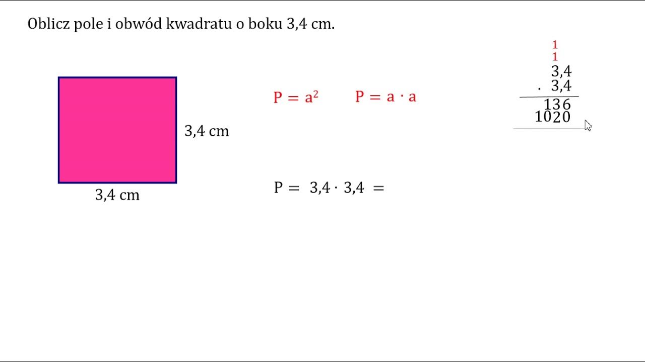 Oblicz Długość Boku Kwadratu O Przekątnej 2 Oblicz pole i obwód kwadratu o boku długości 3,4 cm - 2. - YouTube