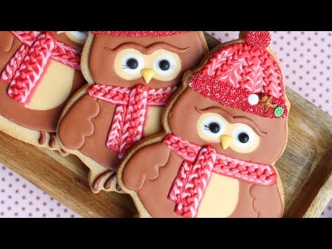 Remastered owl cookies - Cute owl cookies with hat & scarf for christmas