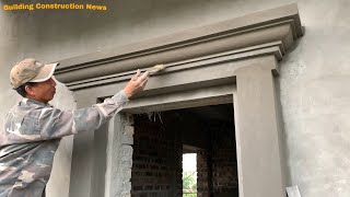 Construction And Decoration Workers Professional Window Frames Using Sand And Cement Bricks