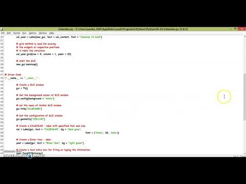Code of a Calander in Python using tkinter module