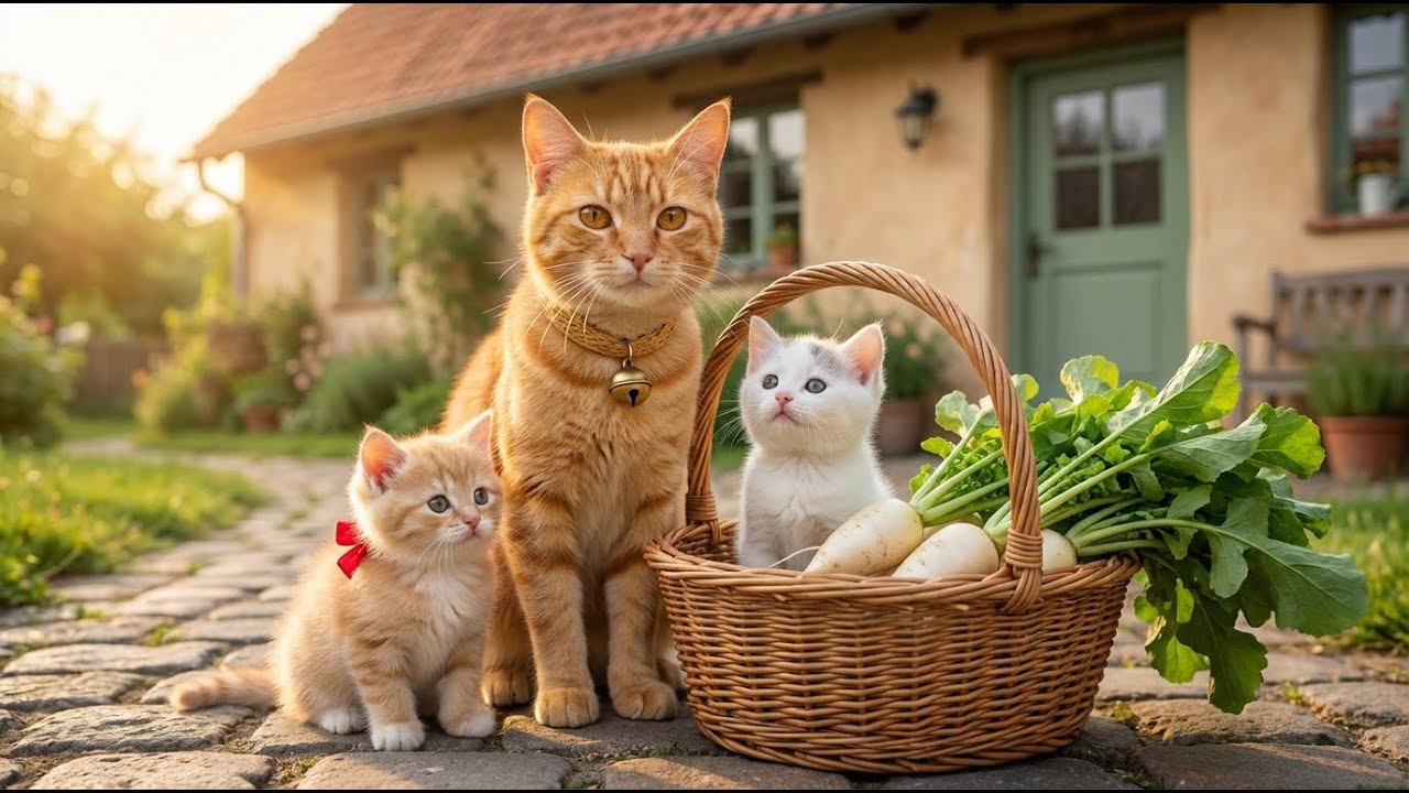 Ginger Kitten and Mother Cat Rescue an Abandoned Kitten While Harvesting White Radish 🐾❤️🐱