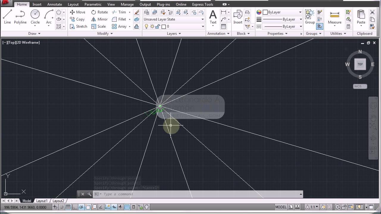 AutoCAD 2D 03 Polyline, circle, arc, rectangle, xline, ray, erase, copy